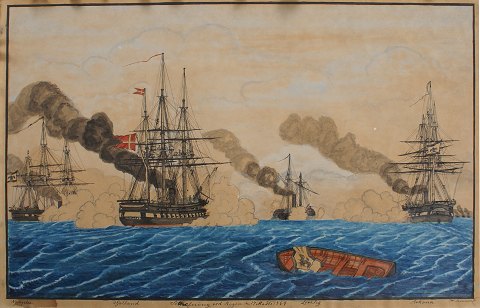 Aqua-rel, sea battle near Rügen 1864