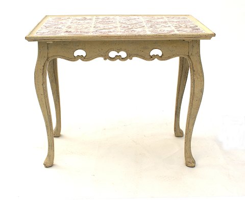 Tile table, gray/white decorated with dutch tiles. 
Denmark around 1760