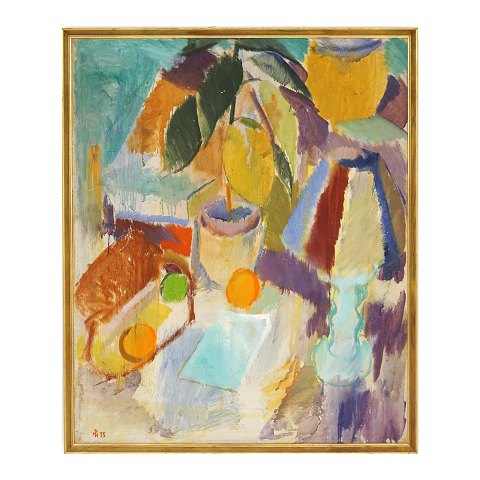 Poul S. Nielsen, 1920-98, Stilleben with fruits, 
oil on linen.
Signed and dated 1955