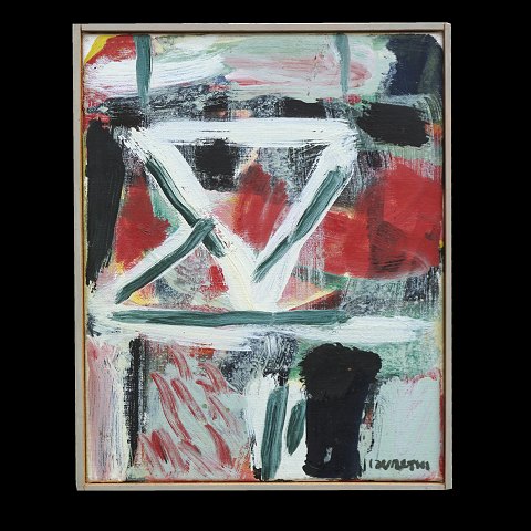 Ingálvur av Reyni, 1920-2005: Composition, oil on 
canvas. Signed circa 1990. Visible size: 35x26cm. 
With frame: 37x28cm