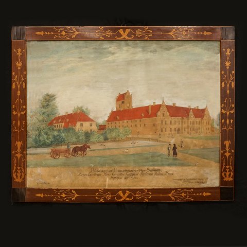 Hans Peter Topp: Aquarell zeigend Herlufsholm, 
Seeland. Datiert 1813. Masse: 68x78cm