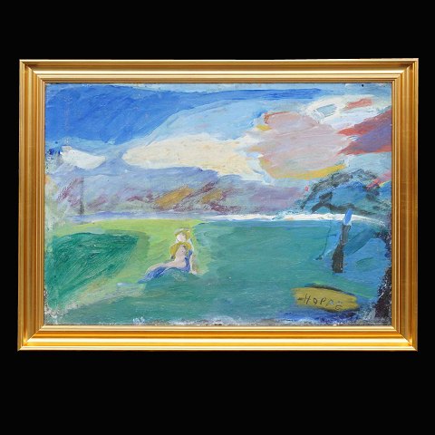 Erik Hoppe, Denmark, 1896-1968, oil on canvas: 
Summer in Copenhagen. Signed. Visible size: 
50x69cm. With frame: 60x79cm