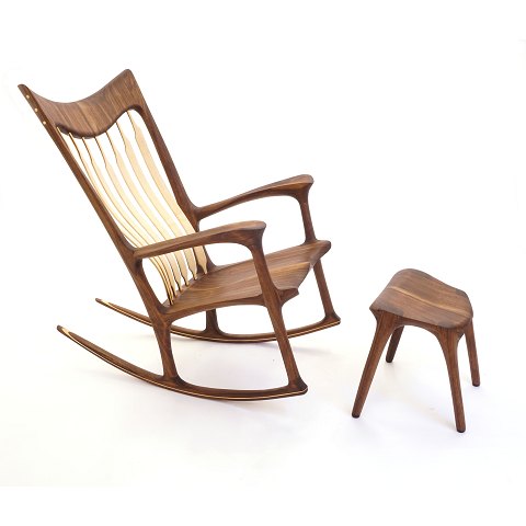 A Danish rocking chair made by Morten Stenbæk, 
Denmark. Walnut and ash tree. H: 98cm. W: 78cm