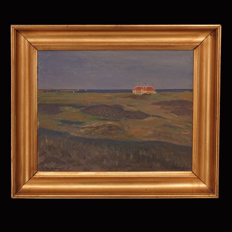 Frederik Lange, 1871-1941, oil on canvas: 
"Klitgården", Skagen, Denmark. Visbile size: 
32x40cm. With frame: 45x53cm