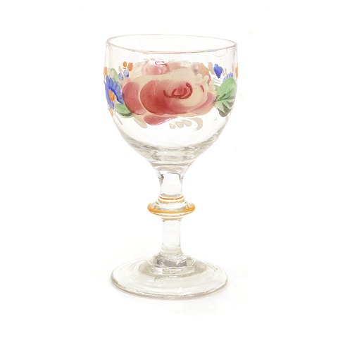 Emailledekoriertes Weinglas. Holmegaard Glaswerk 
um 1860. H: 12,6cm