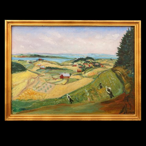 Jens Søndergaard, 1895-1957, oil on canvas. 
Landscape, Denmark. Signed Jens Søndergaard circa 
1936. Visible size: 68x93cm. With frame: 77x102cm