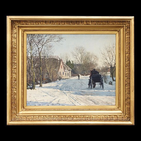 Ole Ring, 1902-72, oil on canvas. Winter landscape 
with persons. Signed. Visible size: 26x32cm. With 
frame: 38x44cm