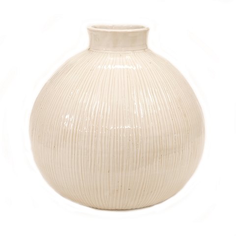 A large white glazed stoneware vase by Kähler, 
Denmark. Signed. H: 30cm