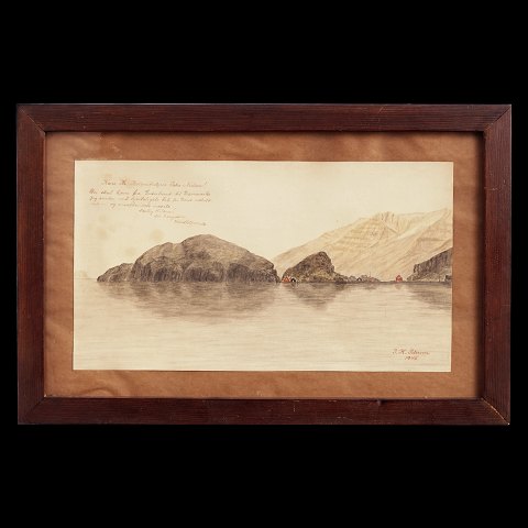 Drawing Greenland. Signed and dated 1945. Visible 
size: 20x36cm. With frame: 31x46cm