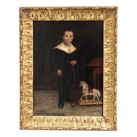 C. L. Jessen Kinderporträt. Carl Ludwig Jessen, 
1833-1917, Kinderporträt, Öl auf Leinen. Signiert 
und datiert Deetzbüll 1904. Guter Zustand aber mit 
kleineren Restaurierungen. Lichtmasse: 39x28cm. 
Mit Rahmen: 50x39cm