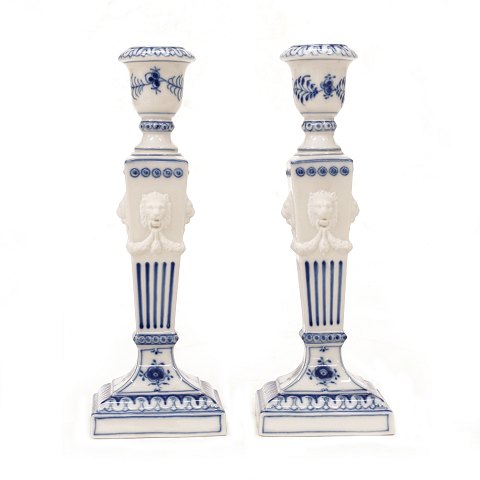 Pair of Royal Copenhagen blue fluted candlesticks. 
1. quality. #15. H: 23cm