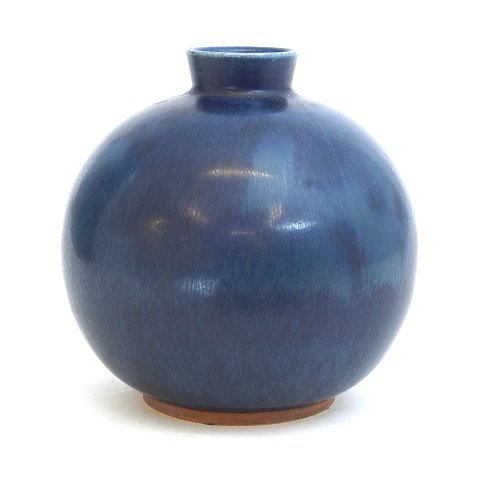 Grosse blau glasierte Steinzeug Vase von Saxbo, 
Dänemark. #85. H: 18,5cm