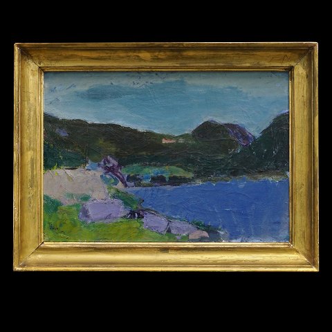 Sven Havsteen-Mikkelsen, 1912-99, oil on canvas. 
"Summernight at Vagø" (Faroe Islands). Signed. 
Visible size: 37x54cm. With frame: 48x65cm