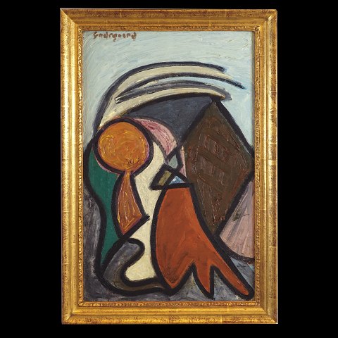 Paul Gadegaard, 1920-92, Öl auf Leinen. 
Komposition. Signiert und datiert 1948. 
Lichtmasse: 43x27cm. Mit Rahmen: 50x34cm