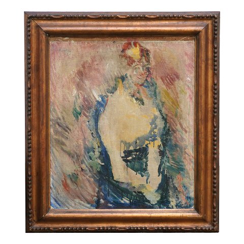 Ludvig Karsten, 1876-1926, oil on canvas. 
"Portrait of a woman". Signed and dated 1919 & 
-20. Visible size: 49x61cm. With frame: 67x79cm