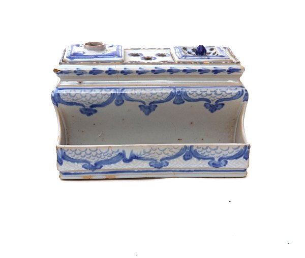 Blue decorated writing compartment, faience. Rörstrand 1768