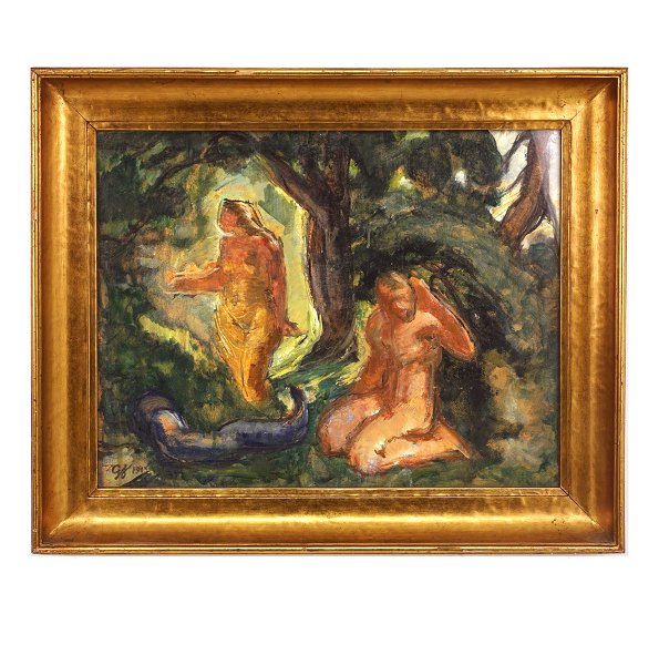 Georg Jacobsen, 1887-1976 oil on a plate. Signed and dated 1915