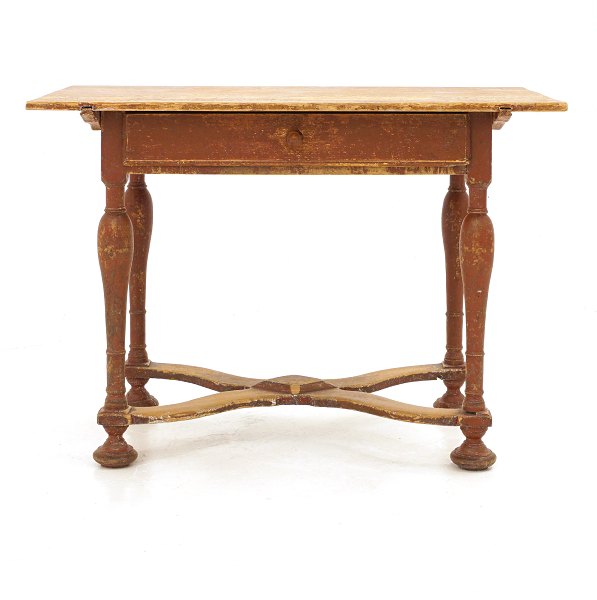 Originaldekoreret rødt barok bord. Sverige ca. år 1750. H: 76cm. Plade: 106x68cm