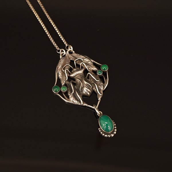 Kjøller, Denmark: Pendant with insect on leafs. Silver. Pendant: 6,6x3,9cm. 
Necklace L: 44,5cm