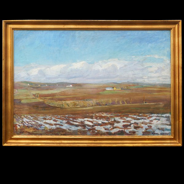 Karl Bovin, 1907-1985, Öl auf Leinen. Winterlandschaft, signiert und datiert 
1944. Lichtmasse: 67x97cm. Mit Rahmen: 80x110cm