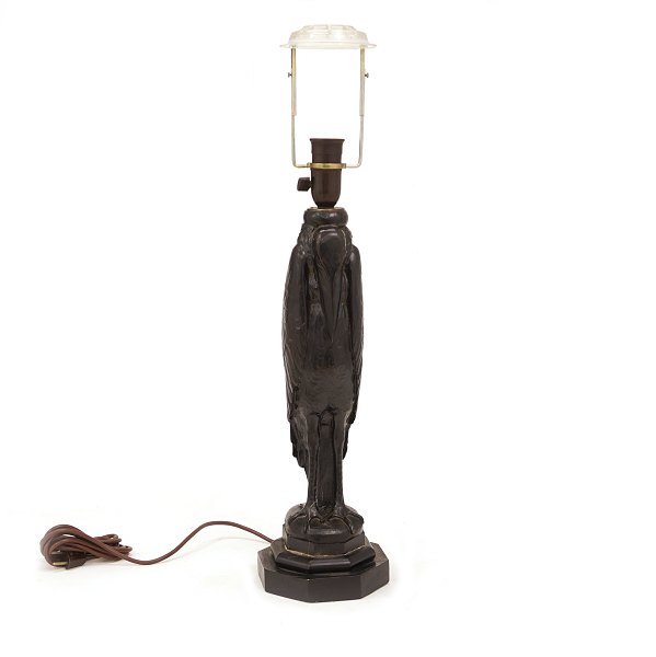 A woodcut Malibu stork table lamp. Denmark circa 1920. H: 68cm