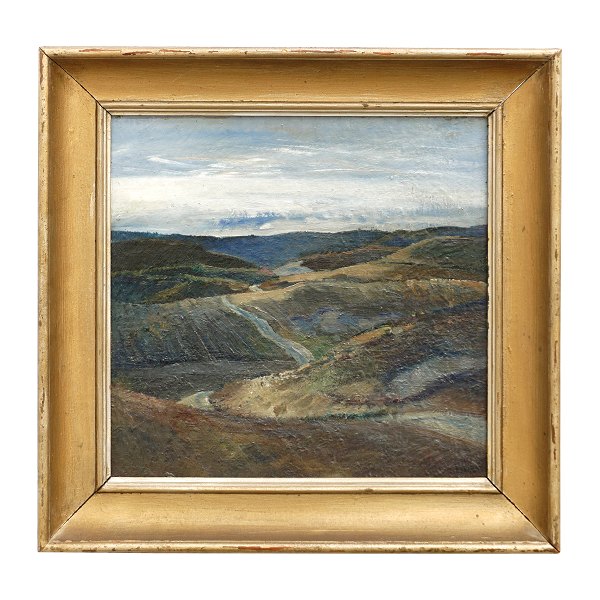 Erik Raadal, 1905-41, oil on plate. Landscape at Gjern, Denmark. Signed and 
dated 1933. Visible size: 38x38cm. With frame: 52x52cm