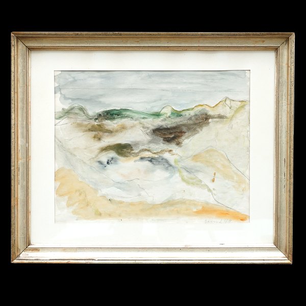 Jens Søndergaard, 1895-1957, Aquarell. Landschaft. Signiert und datiert 1949. 
Lichtmasse: 36x47cm. Mit Rahmen: 55x67cm