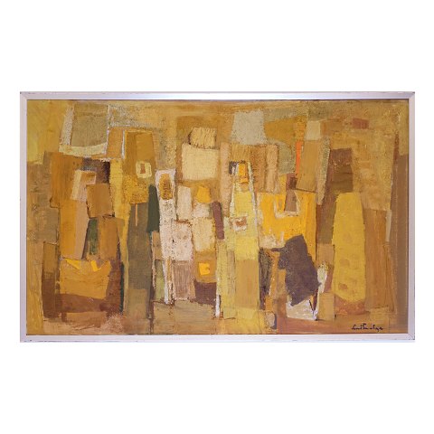 Svend Saabye, 1913-2004, olie på lærred. Stort abstrakt motiv. Signeret. Lysmål: 75x119cm. Med ramme: 79,5x123,5cm