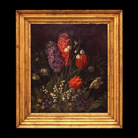 Christine Løvmand, 1803-72, elev af C. W. Eckersberg, olie på lærred, stilleben med blomster. Signeret "CL". Lysmål: 37x31cm. Med ramme: 48x42cm