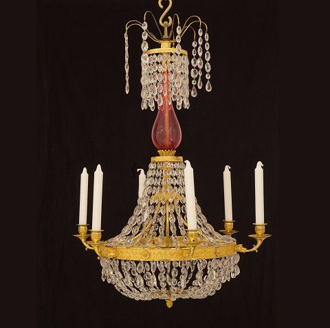 Chandelier for 6 candles. Baltic circa 1780. H: 
86cm. D: 60cm