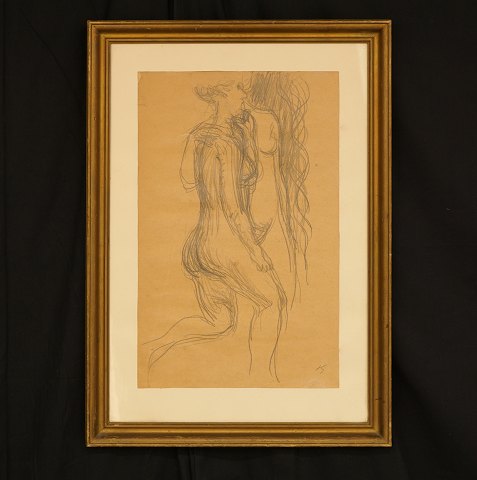 Harald Giersing, 1881-1927: "To modeller", tegning. Signeret med monogram. Lysmål: 47x29cm Med ramme: 61x43cm