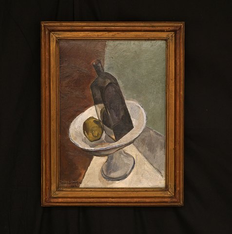 Mogens Lorentzen, 1892-1953, "Opstilling", olie på plade. Signeret og dateret 1917. Lysmål: 44x32cm. Med ramme: 55x43cm