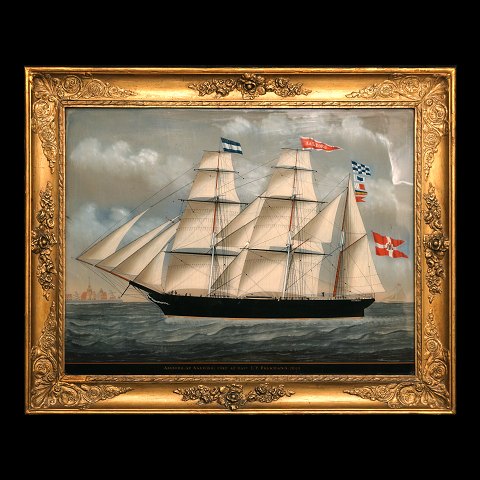 C. L. Weyts, 1828-76, stil: hinterglasmaleri forestillende skibet "Aalborg" af Aalborg. Ført af kaptajn I P Folkmann 1865. Lysmål: 55x72cm. Med ramme: 70x87cm