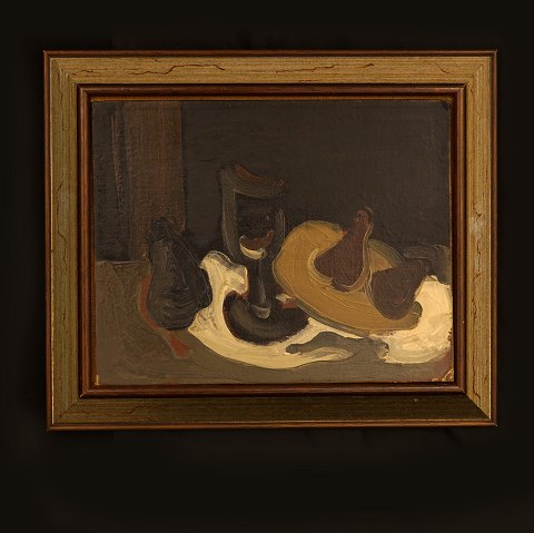 Pierre André Bouey, 1898-1976, stillife with a glas and fruits. Signed. Visible size: 18,5x23,5cm. With frame: 25,5x30,5cm
