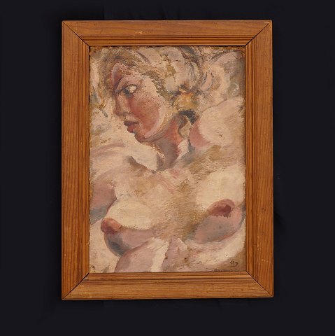 Povl Jerndorff, 1885-1933, Frauenakt. Öl auf 
Platte. Signiert und datiert 30.04.1927. 
Lichtmasse: 37x25cm. Mit Rahmen: 46x34cm