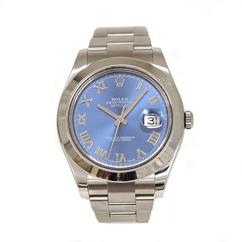 Rolex Oyster Perpetual Datejust Ref. 116300 mit 
blauem Zifferblatt. Verkauft am 14.03.2014. Wird 
mit Box und Zertifikat geliefert. Guter Zustand 
mit Gebrauchsspuren. D: 42mm