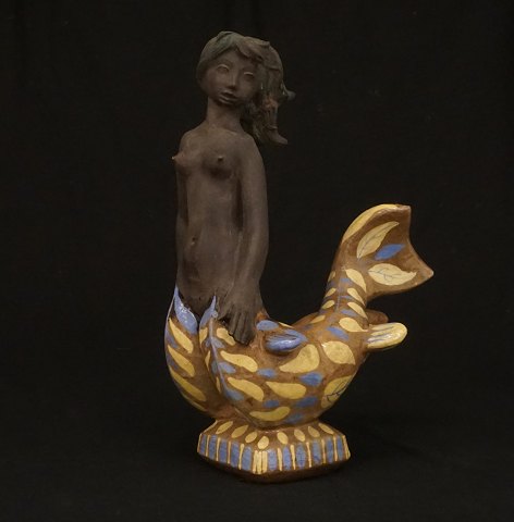 Helge Christoffersen, 1925-1965, havfrue i keramik fra eget værksted. Signeret. H: 42cm