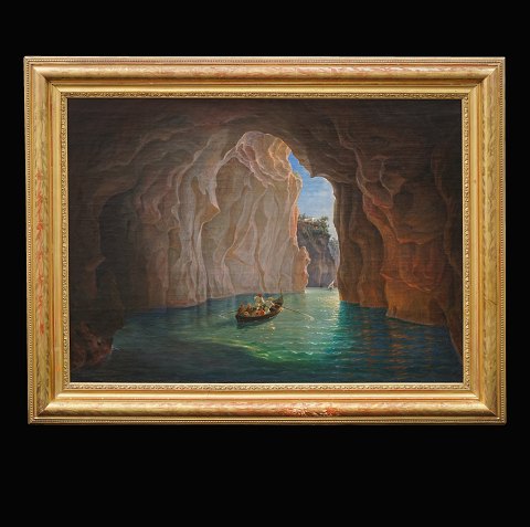 Friedrich Thøming, 1802-73, olie på lærred: Den blå grotte, Capri. Signeret og dateret Roma 1854. I original ramme. Lysmål: 73x97cm. Med ramme: 84x118cm