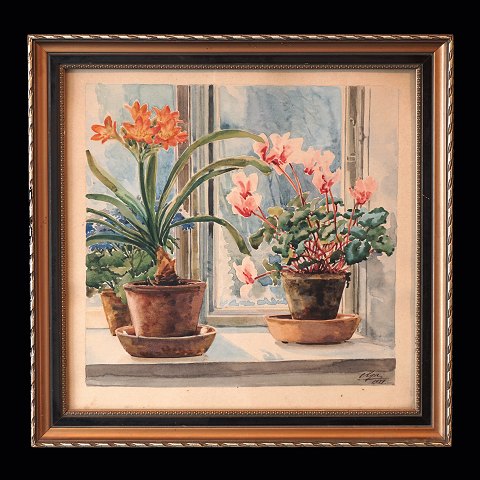 Olga Aleksandrovna, Storfyrstinde af Rusland, 1882-1960: Stilleben med blomster. Akvarel. Signeret og dateret 1929. Lysmål: 25x25cm. Med ramme: 30x30cm