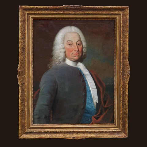 Andreas Brünniche, 1704-69, olie på lærred. Portræt af den danske embedsmand Peter J. Rosted, 1695-1777, dommer i Trondheim. Malt 1754. Signeret. Lysmål: 57x76cm. Med ramme: 77x96cm