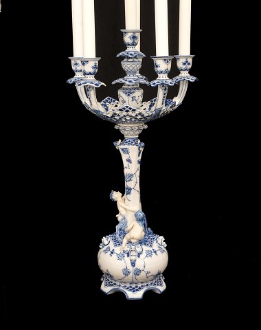 A large Royal Copenhagen blue fluted full lace 
candelabra. #1006. H: 55cm