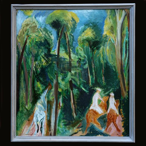 Jens Søndergaard, 1895-1957, oil on canvas: 
"Forest". Signed and dated 1924. Visible size: 
97x110cm. With frame: 106x119cm