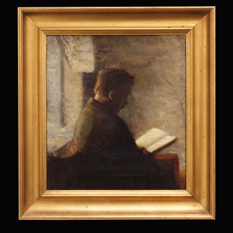H. O. Brasen maleri. Hans Ole Brasen, 1849-1930, olie på lærred. Parti med læsende mand. Signeret og dateret 1890. Lysmål: 37x33cm. Med ramme: 51x47cm