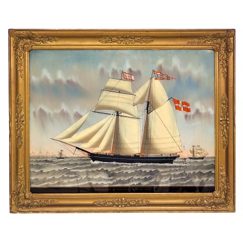 C. L. Weyts, 1828-76, stil: hinterglasmaleri forestillende skibet "Anekirstine" af Nibe. Ført af kaptajn J J Munk 1860. Lysmål: 56x71cm. Med ramme: 71x87cm