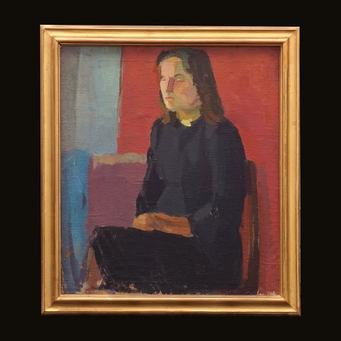 Preben Hornung maleri. Preben Hornung, 1919-89, olie på lærred. Portræt af en kvinde. Signeret og dateret "Hornung 43". Lysmål: 63x56cm. Med ramme: 74x67cm
