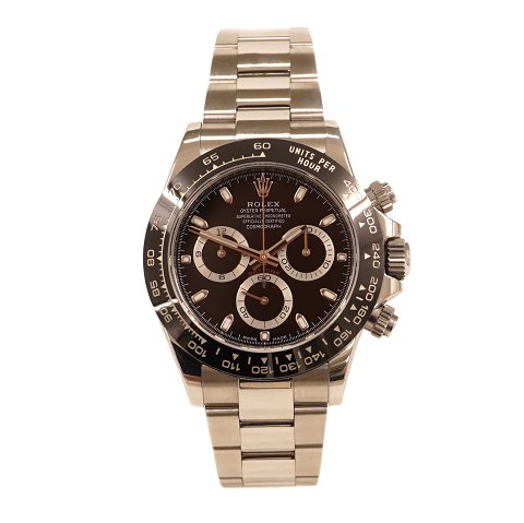 Rolex Daytona 116500LN. Rolex Daytona i stål med 
box og papirer fra Klarlund. Solgt 03.04.2018. 
Fremstår i flot stand. D: 40mm