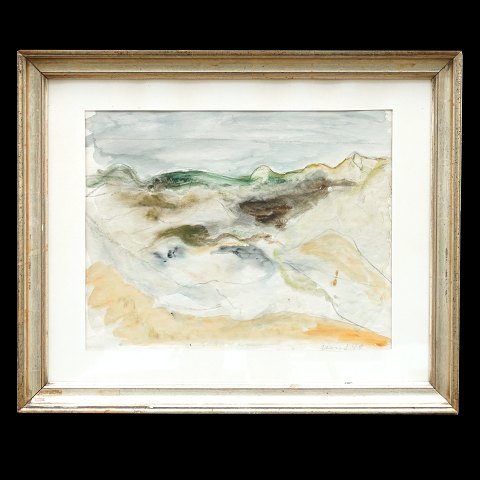 Jens Søndergaard akvarel. Jens Søndergaard, 
1895-1957, akvarel. Landskab. Signeret og dateret 
1949. Lysmål: 36x47cm. Med ramme: 55x67cm