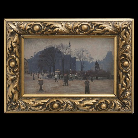 Frants Henningsen, 1850-1908, oil on plate. View from Copenhagen. Visible size: 13x21cm. With frame: 22x30cm