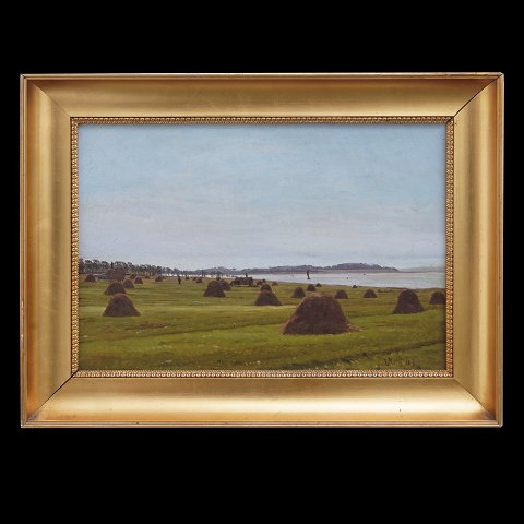 Vilhelm Kyhn maleri. Vilhelm Kyhn, 1819-1903, høstlandskab, olie på lærred. Signeret og dateret 14/8 1867. Lysmål: 22x32cm. Med ramme: 30x40cm