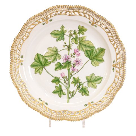 Large Royal Copenhagen Flora Danica 3528 porcelain 
plate "Malva silvestris L.". D: 33cm